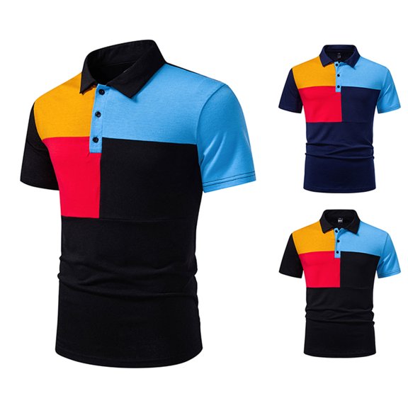 Men's Casual Button Down Shirt Patchwork Turndown Collar Short Sleeve Breathable Quick Dry Polyester Blend Stretch for Daily Work Vacation Streetwear | Zenithor,Black L