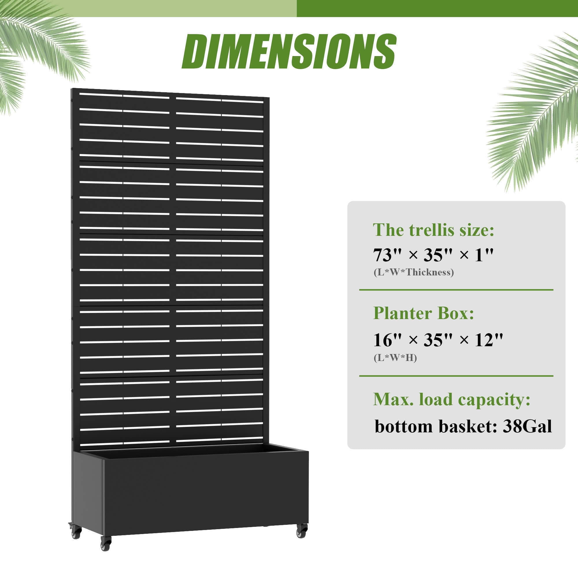 MAYEERTY 72x35 Black Double-sided Rectangular Iron Planter Box with Trellis, 5 Piece Set Decorative Garden Screen for Patio and Balcony