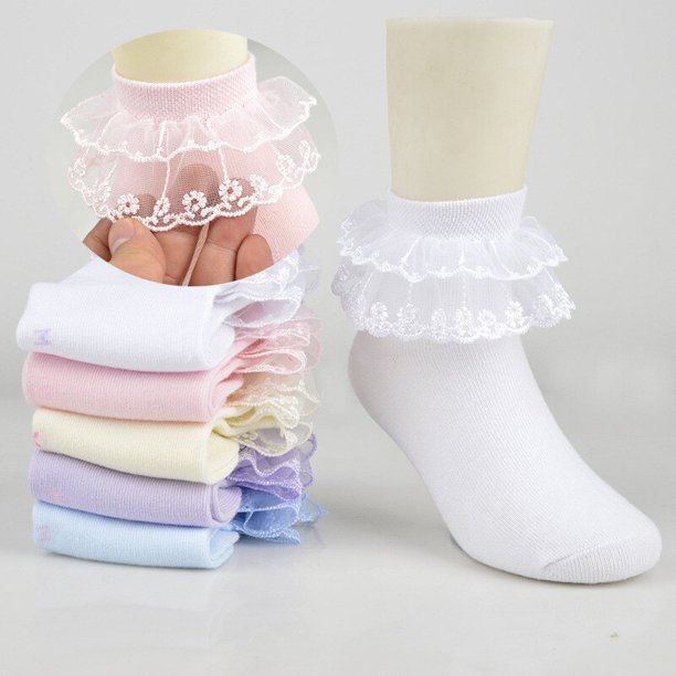 3 Pairs Cotton Lace Ruffle Princess Mesh Breathable Socks Children Ankle Short Sock White Pink Blue Baby Girls Kids ToddlerYellow10 to 15 years He Qiyong unisex