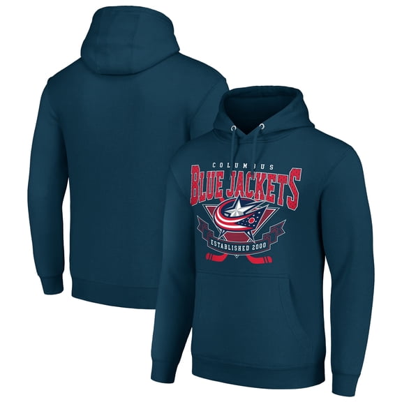 Men's Starter Navy Columbus Blue Jackets Team Logo Graphic Fleece Tri-Blend Pullover Hoodie