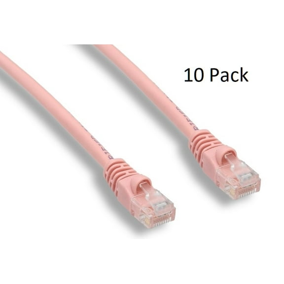 7ft Cat6 UTP 550MHz Copper Patch Cable Category 6 Unshielded Twisted Pair Snagless Network Internet Cord Molded Boots Pink 10 Pack