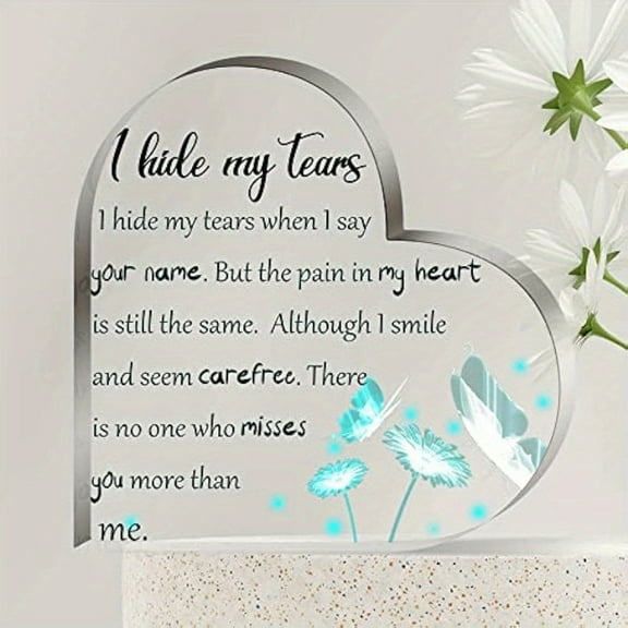 Modern Clear Acrylic Heart Shaped Memorial Plaque Memorial Condolence Gift for The Loss of A Loved One with A Heartfelt Message Gift for Family and Friends Multi-purpose Desktop Decoration