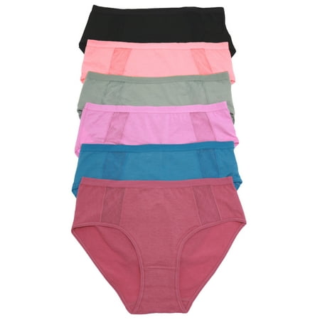 Angelina Women s Cotton Hiphugger Panty with Side Mesh Detail (6-Pack)
