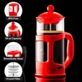 thumbnail image 2 of OVENTE French Press Coffee Maker 34 Ounce with Heat Resistant Borosilicate Glass & Stainless Steel 4-Level Filtration System, Portable Cold Brew Coffee Maker for Travel, Camping or Gift, Red FPT34R, 2 of 8
