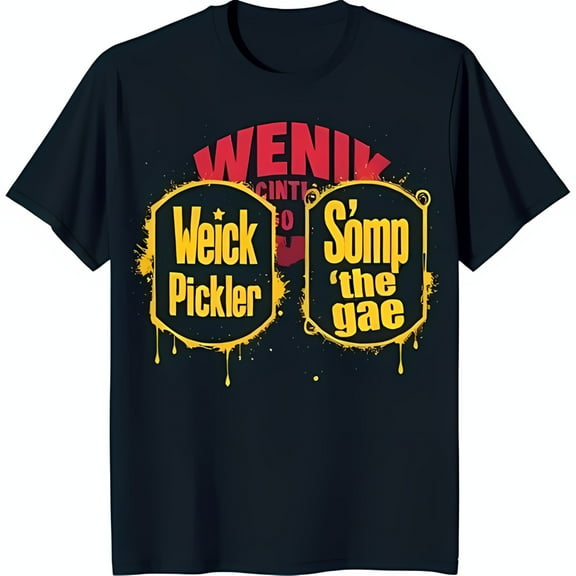 Bold Black T-Shirt with Vibrant Yellow & Red 'Weick Pickler' Graphic Design