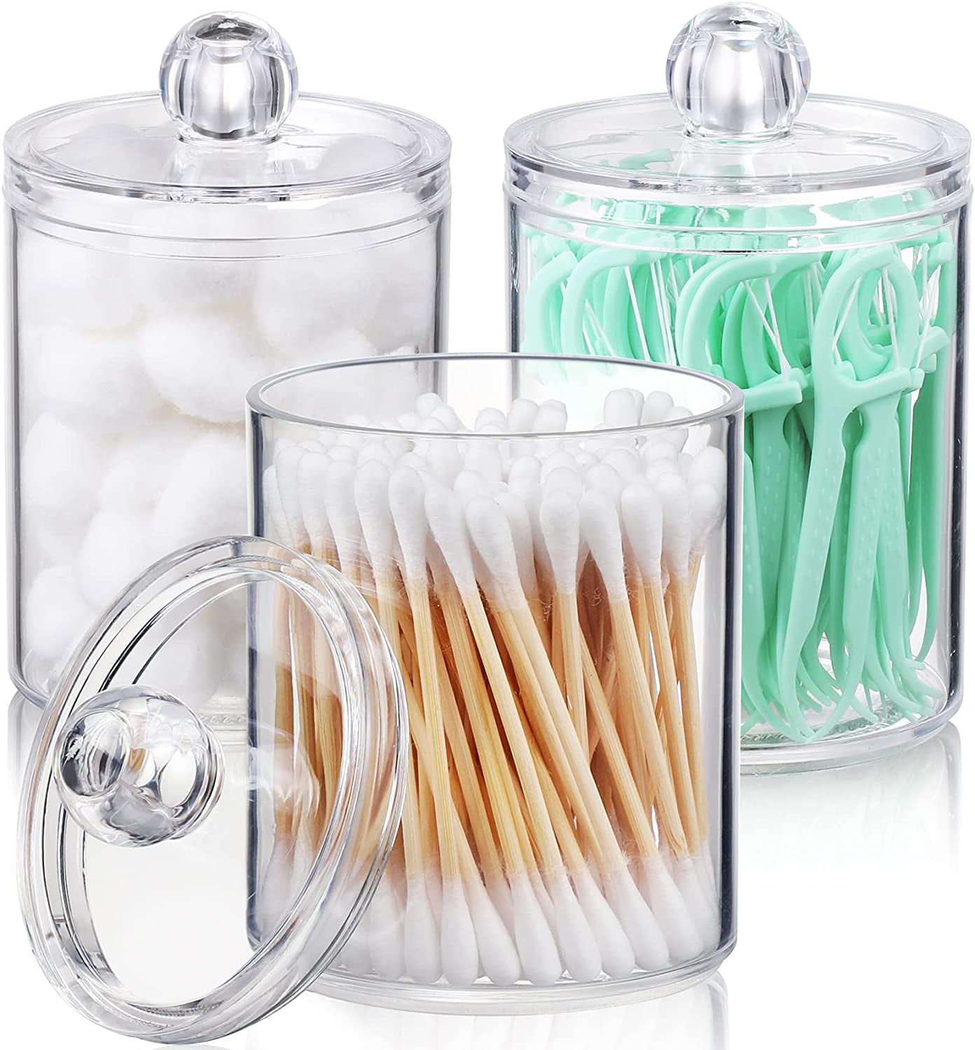 Makeup Cotton Ball Container Cotton Bud Holder Container Clear Acrylic Storage Jar with Lid Cotton Ball Makeup Pad Swab Organiser Clear Acrylic Cotton Ball and Swab Holder 3pcs 