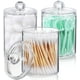thumbnail image 1 of Paquete de 3 dispensadores de soporte Qtip para bola de algodón, hisopo de algodón, juego de tarros de boticario de plástico transparente de 10 oz para organización de almacenamiento de botes de baño, 1 of 5