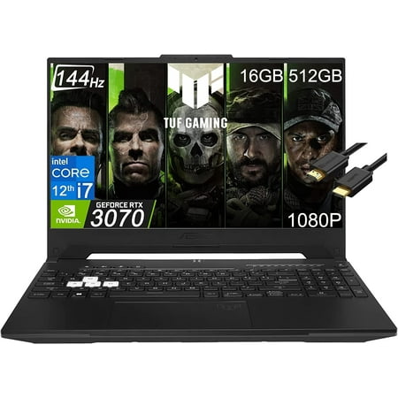 ASUS TUF Dash F15 Gaming Laptop (15.6 inches 144Hz, Intel 12th Gen i7-12650H, 16GB DDR5 RAM, 512GB PCle SSD, Geforce RTX 3070 8GB), Thunderbolt 4, Backlit KB, WiFi 6, IST Cable, Win 11 Home - Black