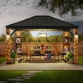 Sunjoy Elmgrove Outdoor Patio 12 x 14 ft. Solar Powered Cedar Wood