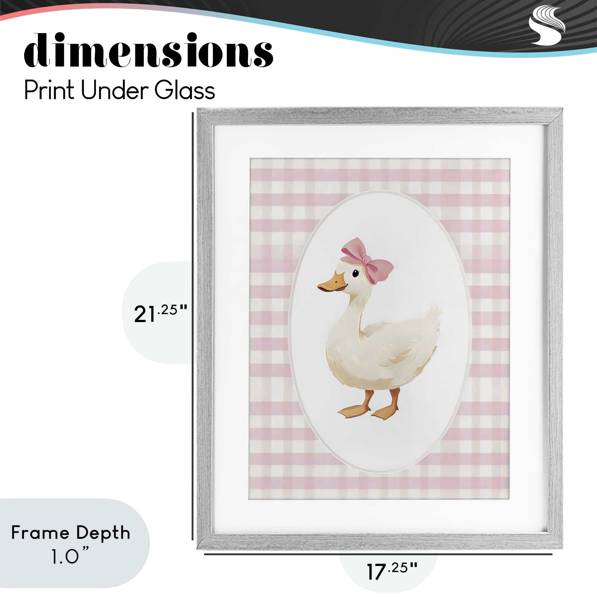 Stupell Industries Pink Gingham Duckling Gray Framed Print Under Glass, design by Arlington Prints