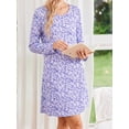 thumbnail image 5 of KISSGAL Bamboo Viscose Nightgowns for Women Long Sleeve Pajamas Dress Curved Hem Nightdrss Knee Length Sleepshirts, 5 of 8