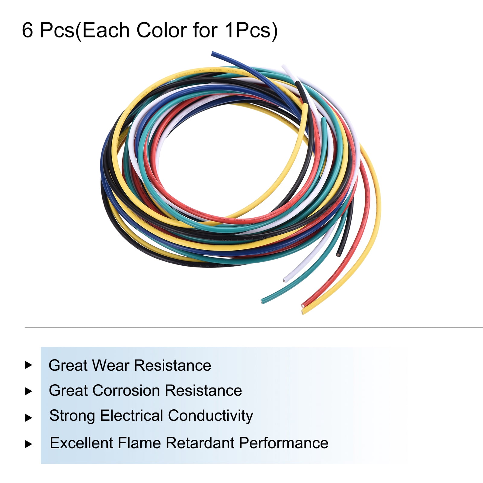 16 Gauge Hookup Wire 1.5m/5ft 16AWG Flexible Electrical Wire Tinned Copper Stranded 6 Color, 2.5mm