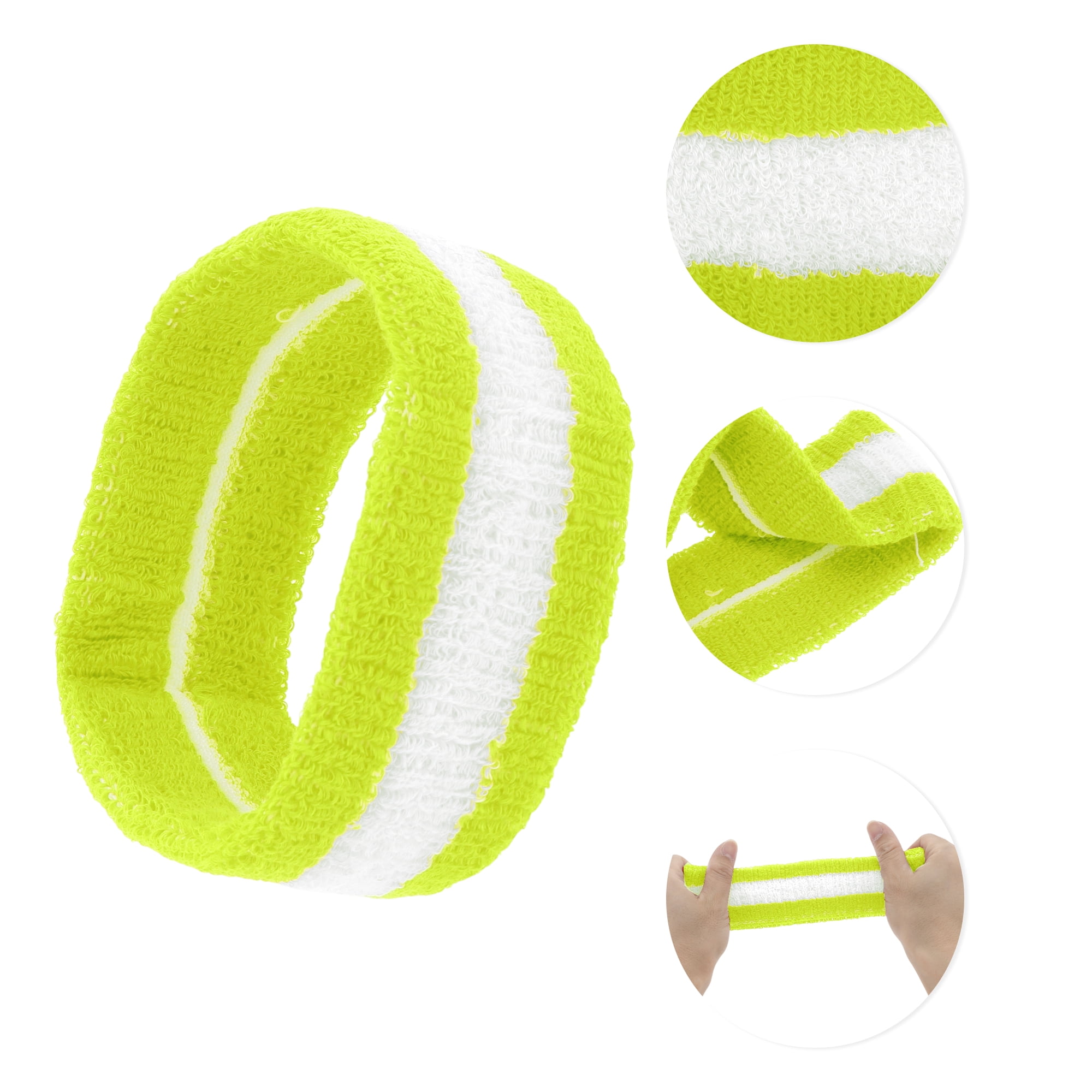 Unique Bargains 3Pcs Headband with Wristband Sweat Headband Fluorescent Green White