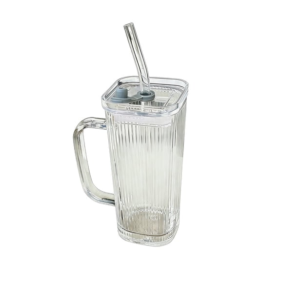8.45 oz Glass Tumbler,Iced Coffee Cup - Clear Glass Reusable Straw Tumbler with Lid and Handle for Home Office Kitchen Patio