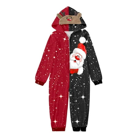 

Family Photo Outfits Christmas Comfortable Sleepwear Cute Christmas Print Long Sleeve Jumpsuit Soft Holiday Romper Family Gathering Casual Pajamas Set Red 5Y