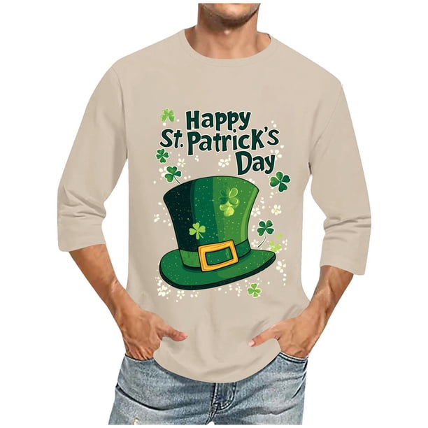 Camisetas de Manga Larga para Hombres, Día de San Patricio Impreso 3/4 Manga Camiseta de Fitness, Mezcla de Algodón Casual