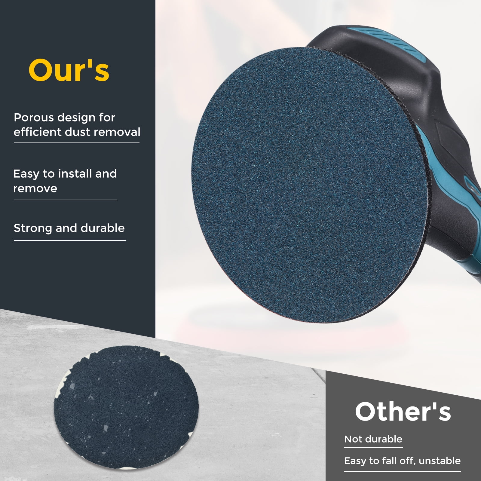 100 Pcs 5 Inch Sanding Disc 100 Grit Hook and Loop Sandpaper Random Orbital Sander Pads for Woodworking, Metal, Stone Grinding and Polishing, Blue