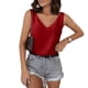 thumbnail image 2 of Camiseta sin mangas de seda satinada con cuello en V para mujer - Blusa básica de tirantes de poliéster para verano con estampado floral, 2 of 5
