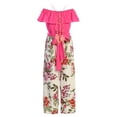 thumbnail image 3 of Big Girls Sleeveless Off Shoulder Jumpsuit Ruffle Floral Summer Romper Jumpsuit Fuchsia 8 (2J1KS91), 3 of 3