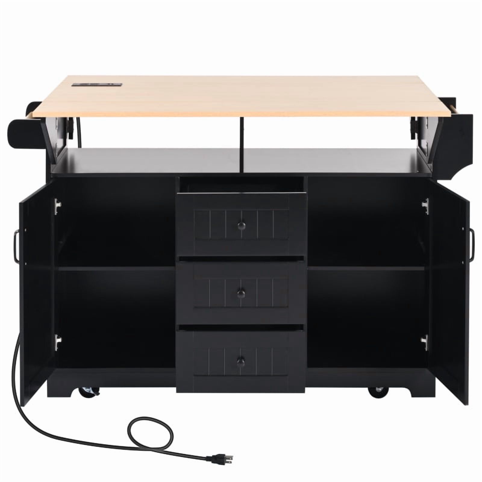 55.7'' Large Kitchen Island with 2 Drop Leaf,, Rolling Kitchen Cart on 5 Wheels with Power Outlet, Folding Storage Dining Table with Spice & Towel Rack , 3 Drawers, for Kitchen, Dining Room,White