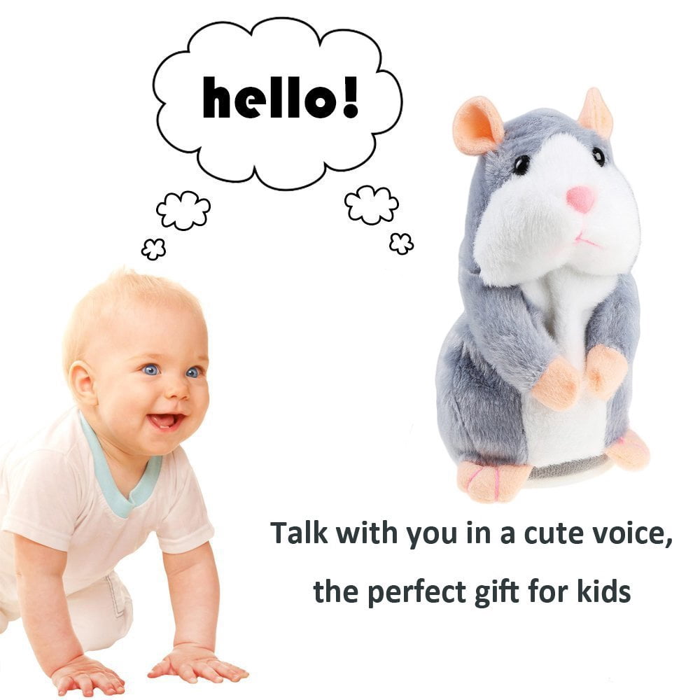 Talking Hamster Repeats What You Say Plush Interactive Toys Electronic Hamster Mouse Birthday Gift for Kids（Grey）