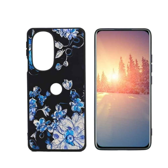 Compatible with Motorola Edge Plus 2022 Phone Case, Blue-Flowers-4 Case Men Women, Flexible Silicone Shockproof Case for Motorola Edge Plus 2022
