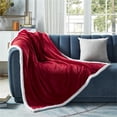 thumbnail image 4 of Posh Pascal 50"x60" Reversible Flannel Solid Sherpa Blanket in Red, 4 of 10