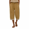 thumbnail image 4 of iHPH7 Capris Pants for Women Cotton Linen Casual Summer 2026 Straight Wide Leg Loose Drawstring Elastic Waist Cropped Trouser (S-3XL), 4 of 7