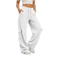 thumbnail image 4 of BXJX Womens Sweatpants, Running Elastic Waist Casual Straight Leg Athletic Pants with Pockets White Size S, 4 of 9