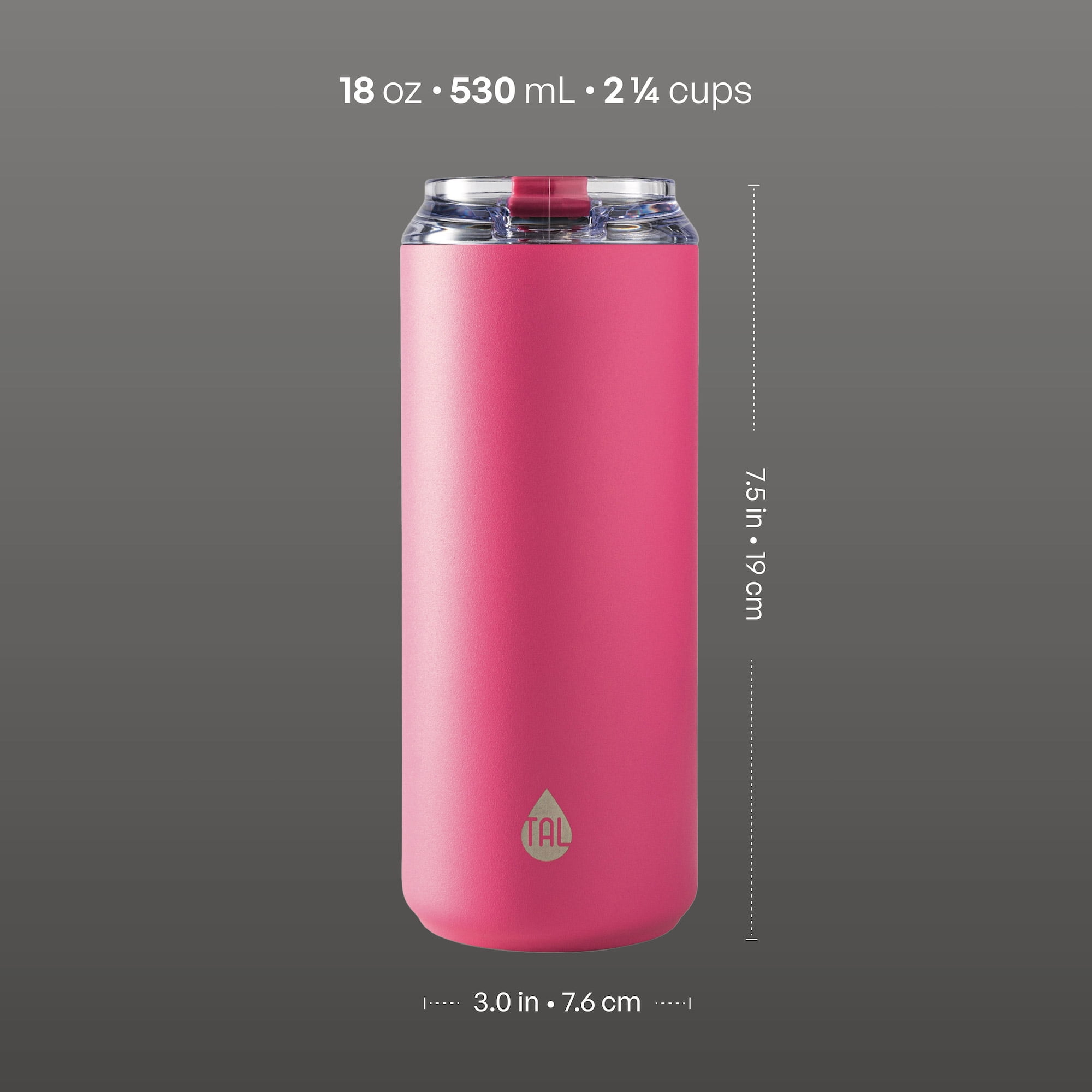 (4 pack) TAL 18oz Stainless Steel Tall Boy Tumbler, Pink