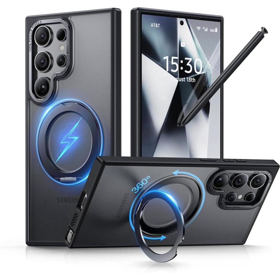 Phone case for Samsung Galaxy S24 Ultra - 360 Rotatable Magnetic Ring Stand, Military Grade Protection, Raised Camera Frame