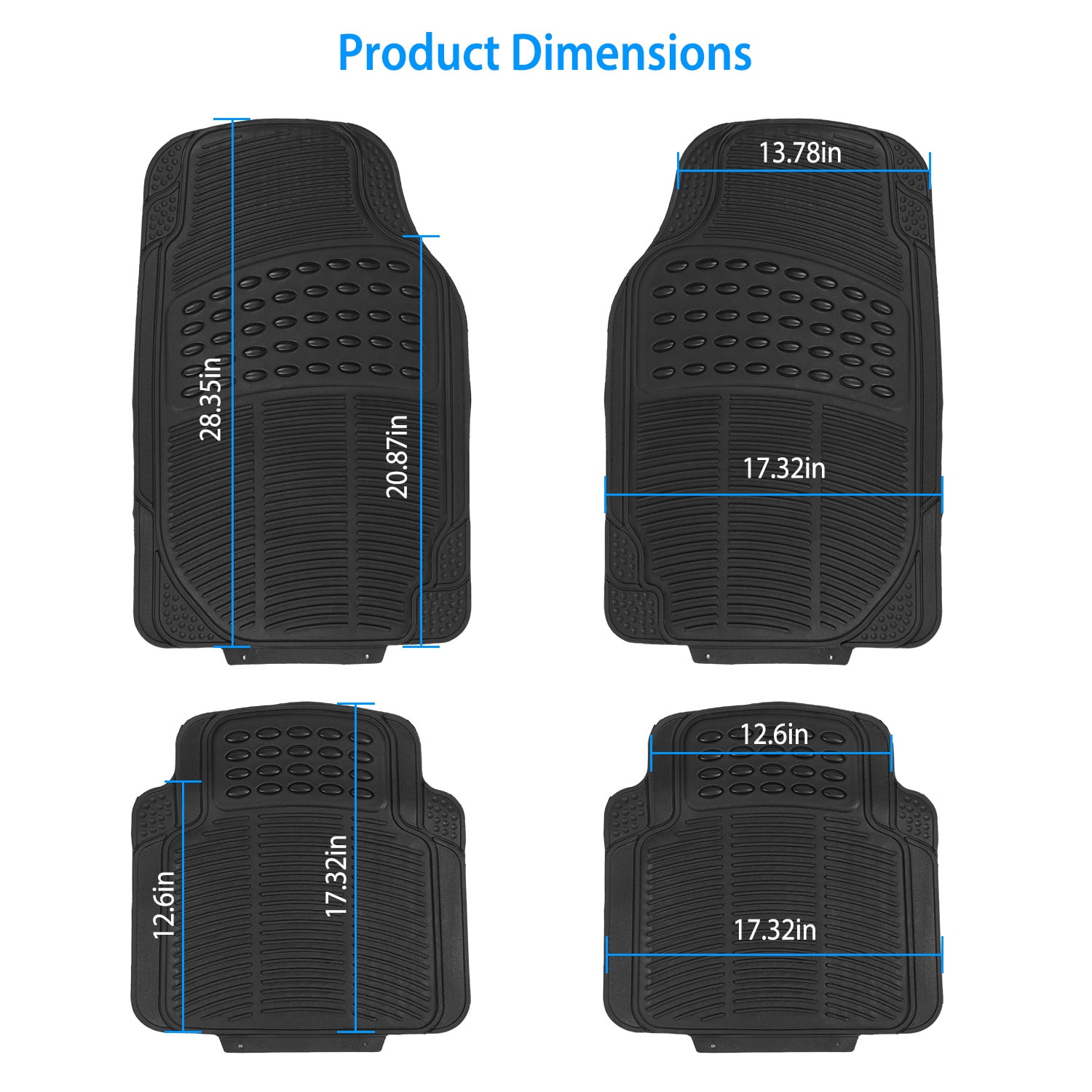 Moclever 4Pcs Floor Mats for Cars, Front and Rear PVC Rubber Automotive Floor Mats with Trimmable Design Fit Most Cars SUVs Trucks, Black