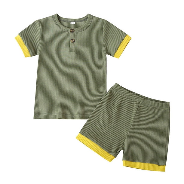 Qarigey 2 uds. Conjunto de pantalones cortos para niños, traje de tiras de manga corta, ropa de pantalones cortos para bebés, A, 18-24M conjuntos de ropa cinco 5-6J Qarigey AP002539-25