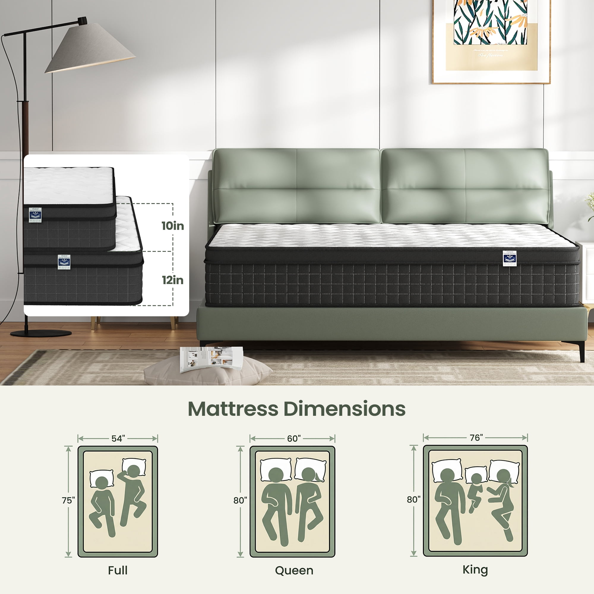 King Size 12" Hybrid Mattress - Gel Memory Foam & Pocket Springs, Medium Firm Feel, Motion Isolation, Pressure Relief, CertiPUR-US