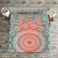 thumbnail image 3 of Ambesonne Coral and Teal Quilted Bedspread Set 3 Pcs, Modern Mandala, Queen Size, Coral Teal, 3 of 3