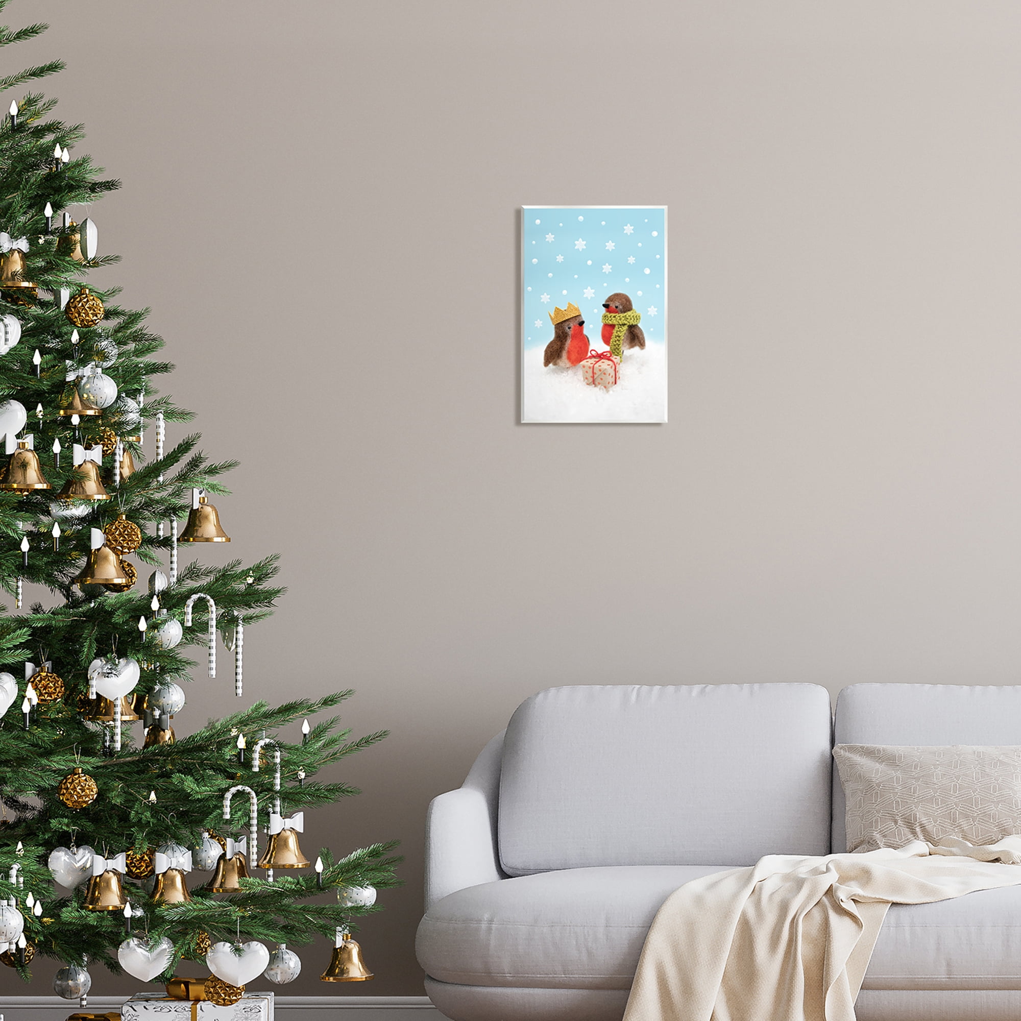 Stupell Industries Birds Gift Giving Christmas Snow Holiday Photography Unframed Art Print Wall Art