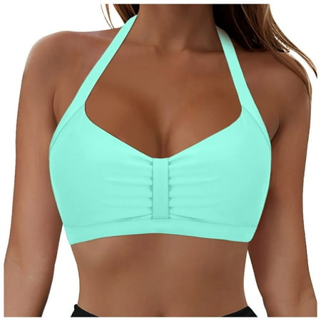 Hauetro Women Halter Bikini Top Only Retro Swimsuit Top Push Up Bathing Suit Top No Bottom(Mint Green L)