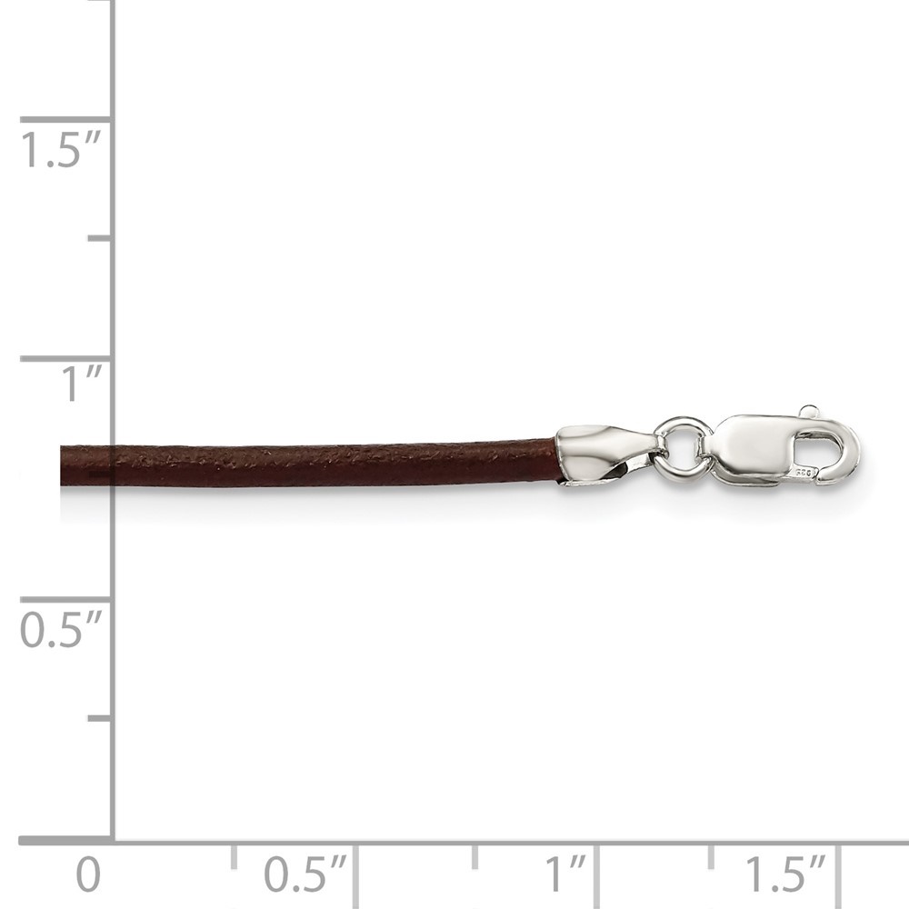 Auriga Fine Jewelry 925 Sterling Silver 2mm Brown Leather Cord Necklace 20inch for Women