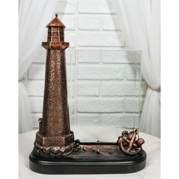 Nautical Marine Lighthouse And Ship Anchor Figurine With 5"X7" Engravable Glass