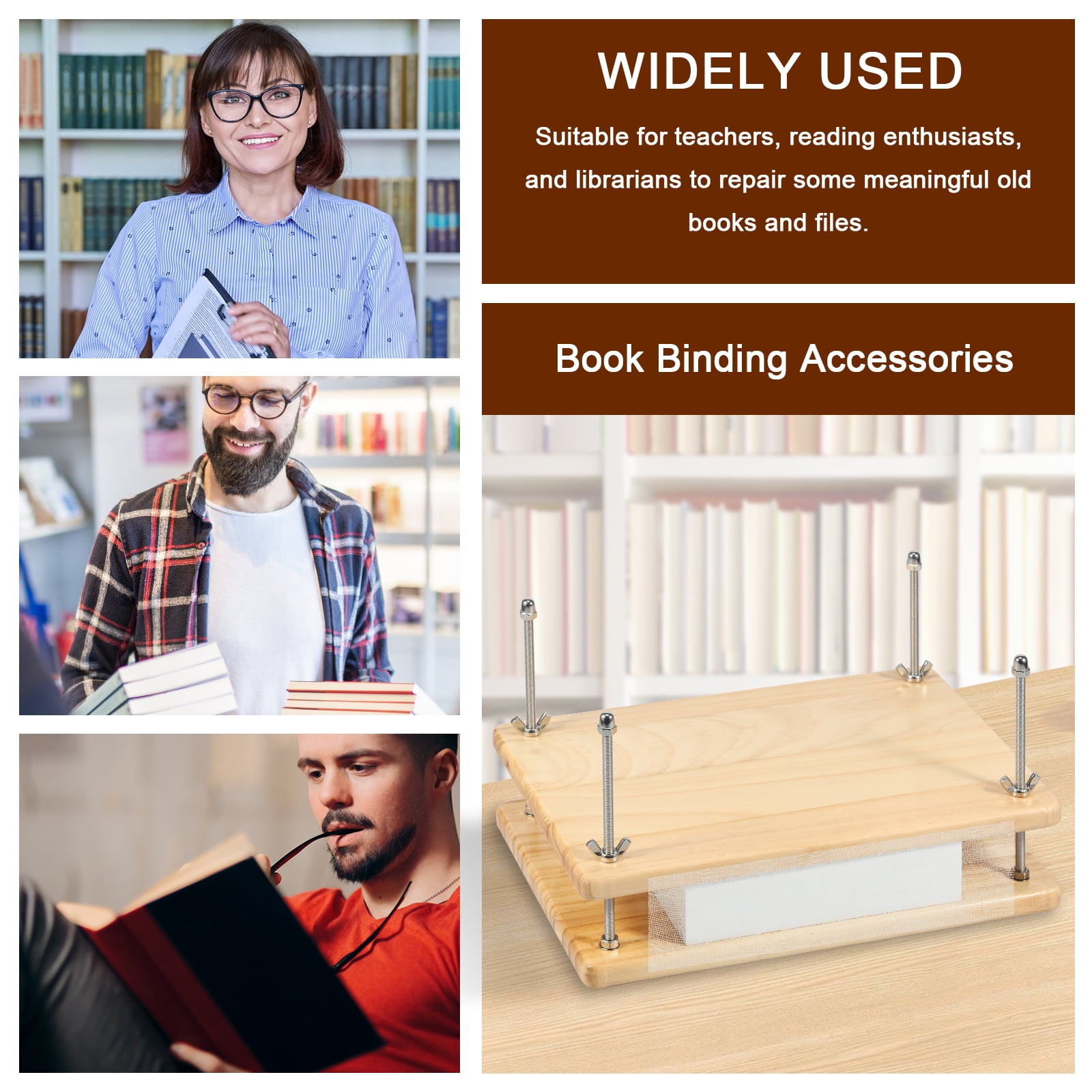 Austok Bamboo Wood Book Press Rectangle Book Press Bookbinding Portable Book Binding Press Reusable Book Press Tool Manual Book Binding Kits for Bookbinding Supplies
