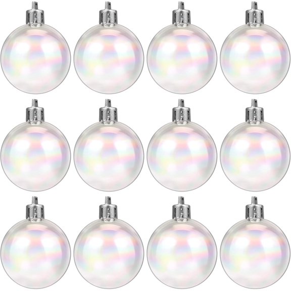 12 Pcs Iridescent Ball Ornaments,1.2x1.2In Christmas Tree Decorations,Clear Christmas Ball for Crafts,Reusable Hanging for Holiday,Party Decor
