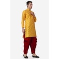 thumbnail image 6 of Royal Kurta Elegant Mustard Jacquard Silk Printed Long Kurta and Maroon Salwar for Men, 6 of 7
