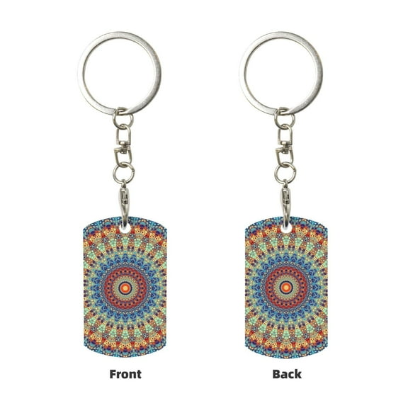 Uemuo Round Mandala Pattern Rectangular Metal Keychain - Durable, Stylish, and Personalized Key Ring for Men and Women,Engraved Keychain,Gift Slim Sturdy Keychain