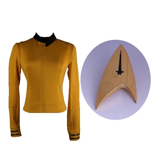 Nuevo disfraz de Startreks Discovery Season 2 para mujer, uniforme de comandante de la Flota Estelar superior con insignia, disfraces de mujer, disfraz de Cosplay para adultosamarilloXXXL Deng Xun unisex