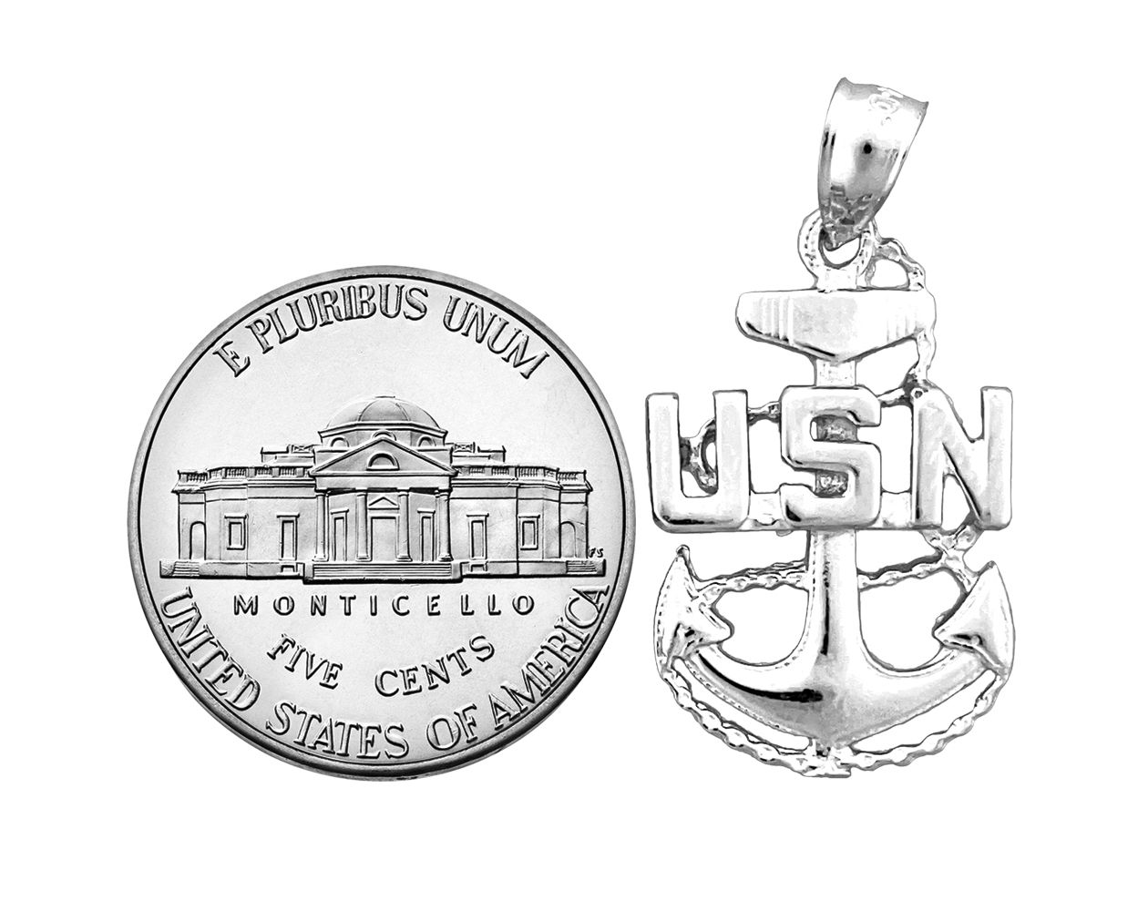 Rhodium Plated 925 Sterling Silver US Navy Anchor Charm