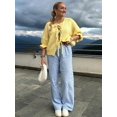 thumbnail image 3 of Cárdigan de punto con lazo y cordones para mujer, suéter informal de manga corta con cuello redondo, ropa de calle Lisa para otoño, 2024, 3 of 5