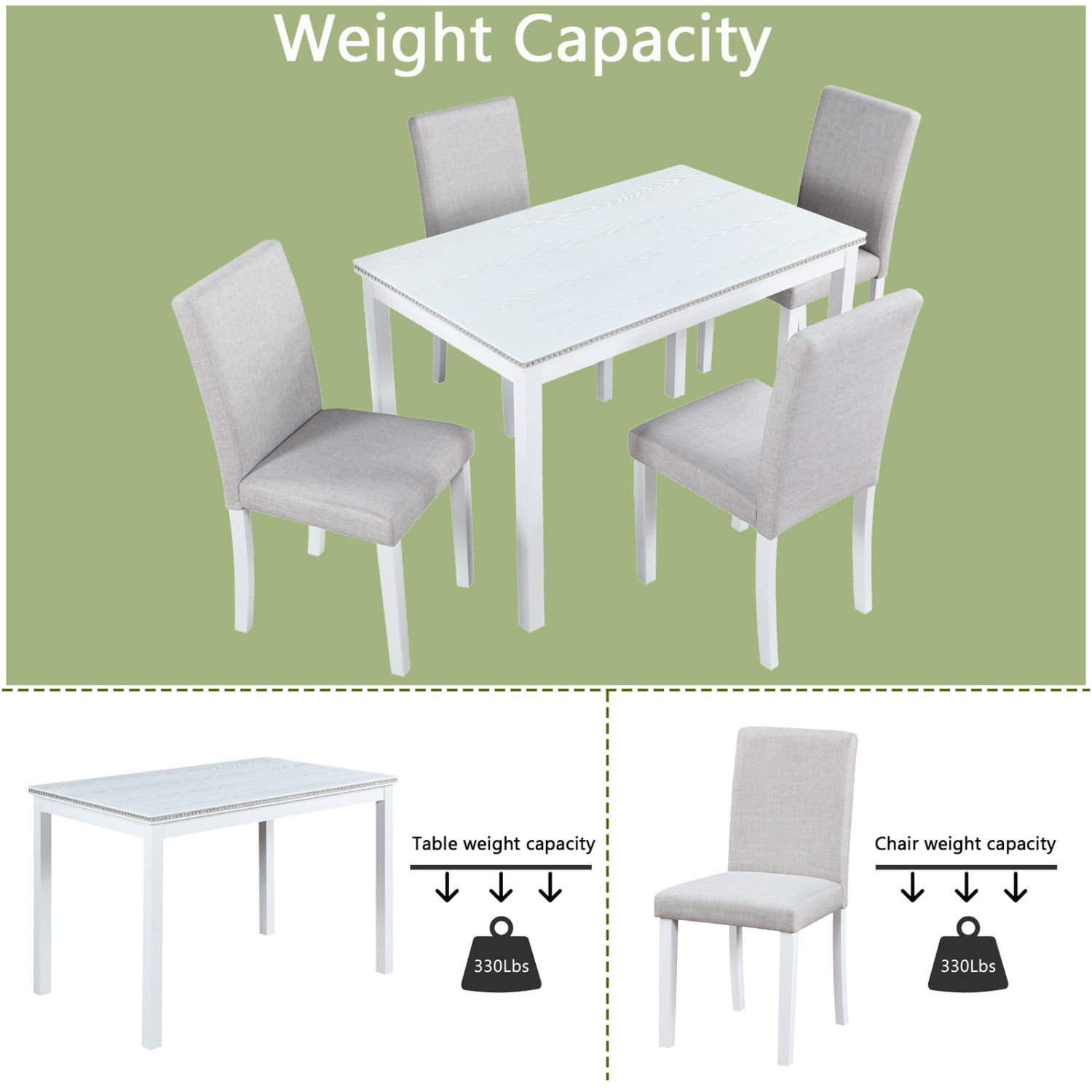 Gewnee Dining Table Set for 4, Modern 5-Piece Kitchen Table and Chairs,Dinette Sets for Breakfast Nook, Dining Room