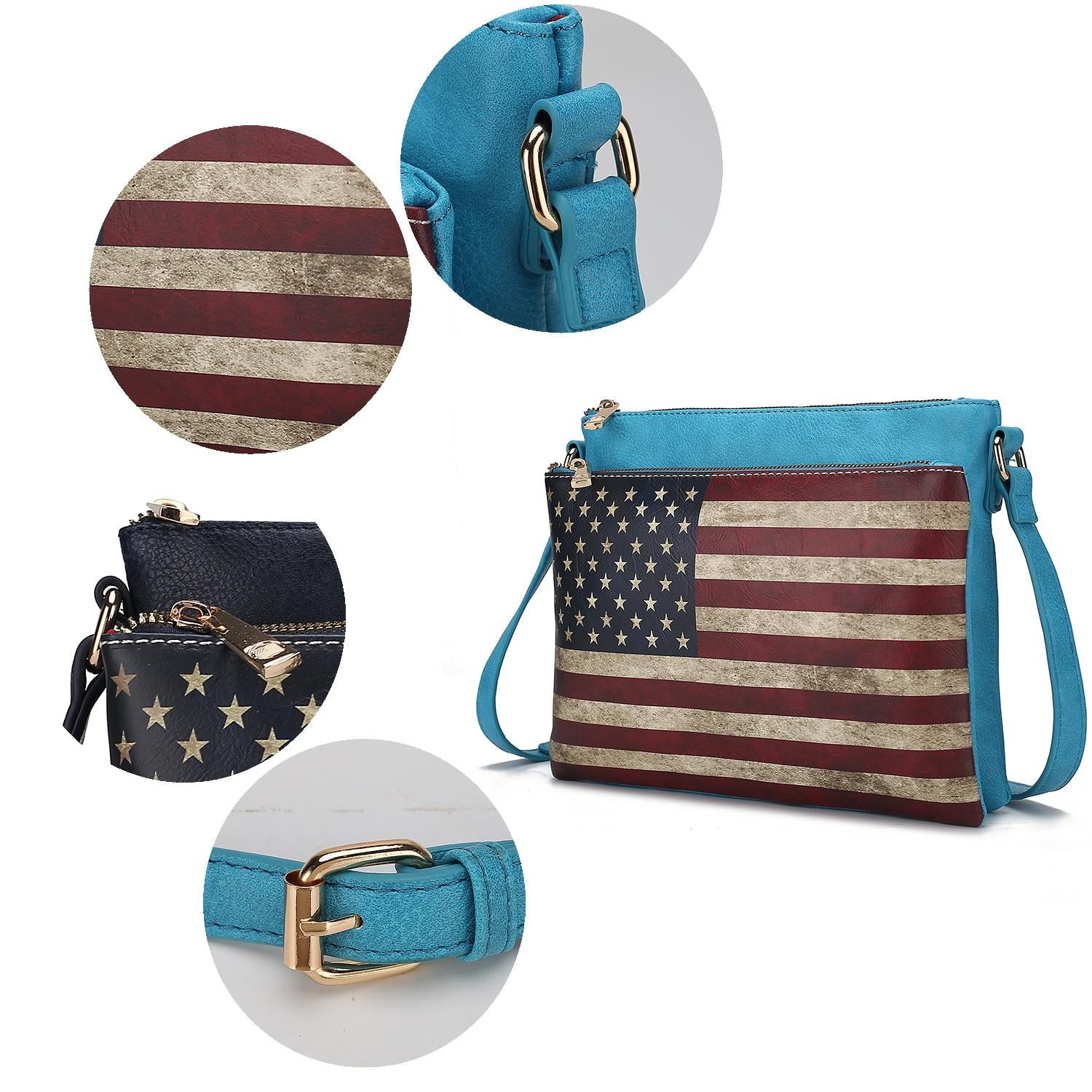 MKF Collection Madeline Womens Crossbody Bag American Patriotic Vegan Leather Shoulder Bag USA Flag Black Handbags Purse by Mia K