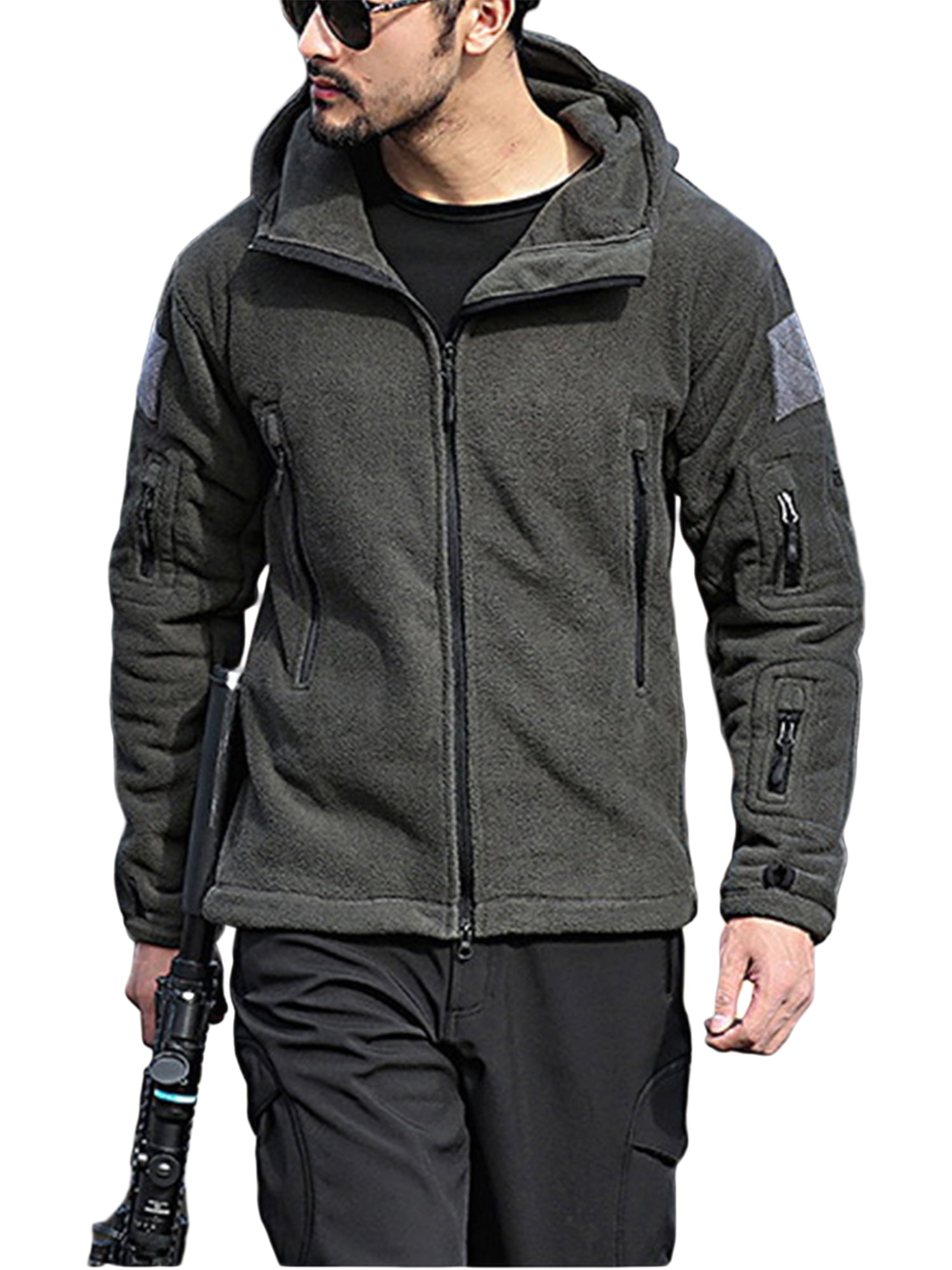 CRYSULLY Men's Military Tactical Sport Warm Fleece Hooded Outdoor Adventure Jacket Coats TJ2 