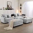 thumbnail image 2 of LOYALICE 111.8" Sectional Sofa with Ottoman, L-Shaped Modern Modular Couch, Oversized Corduroy 4 Seat Sofa with Storage Box, USB & TYPE C Port and Two Cup Holders for Living Room, Gray, 2 of 9